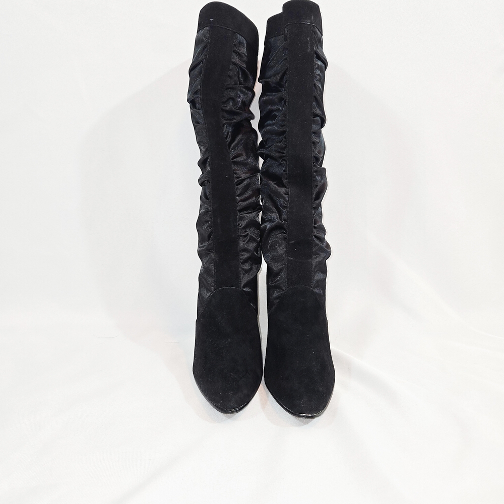 Vintage Black Leather/Satin Knee-High Boots - 9